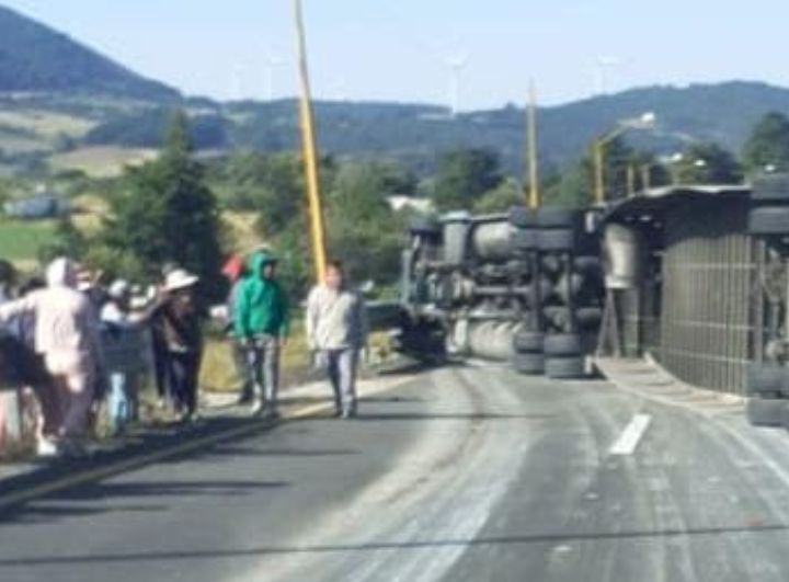 Rapiña de pavos tras volcadura de tráiler en autopista Orizaba-Puebla