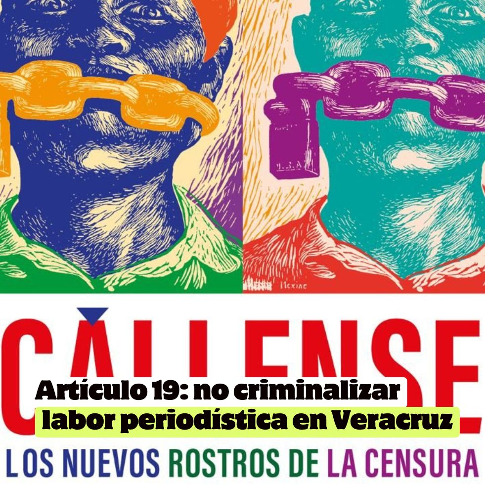 Periodistas cubriendo una protesta en Veracruz, imagen alusiva a la libertad de expresión.