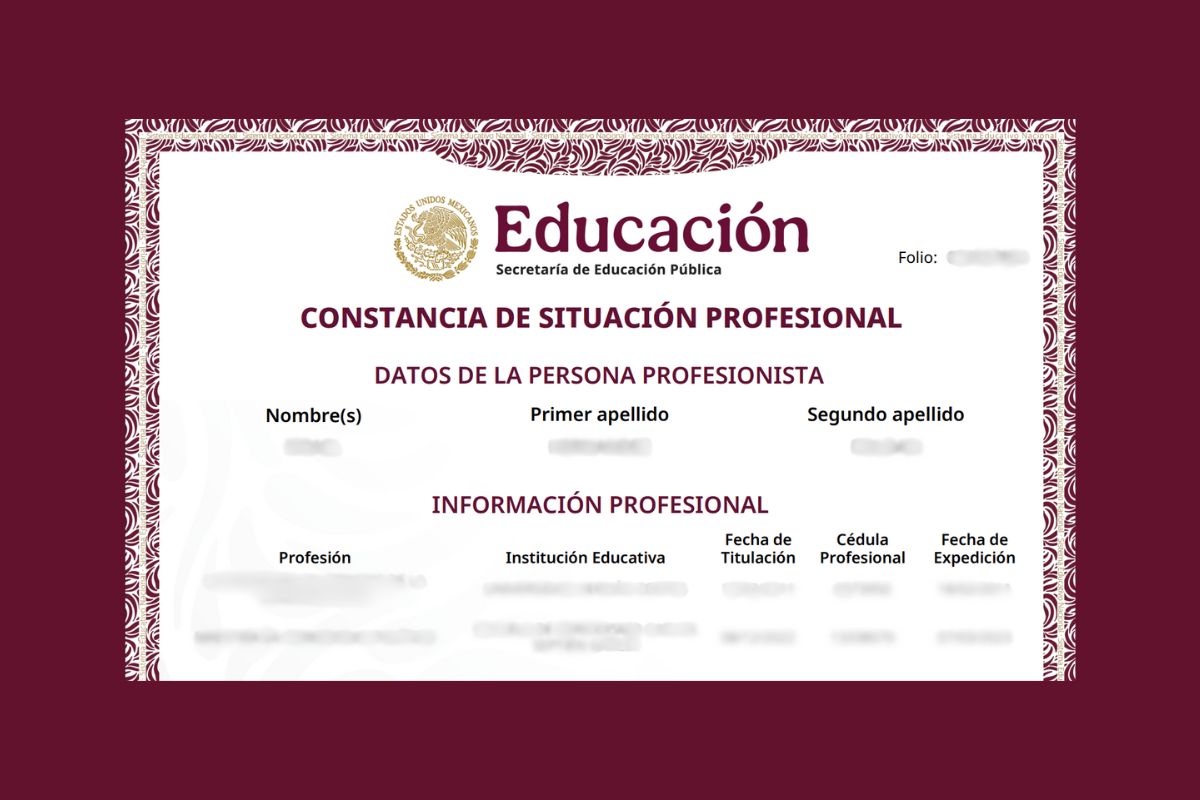 Pantalla del sitio de la SEP donde se tramita la Constancia de Situación Profesional en línea