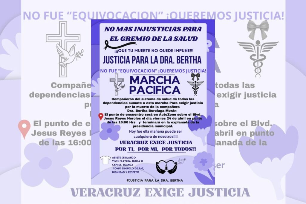 Convocatoria a marcha en Xalapa para exigir justicia por la doctora Bertha Burciaga