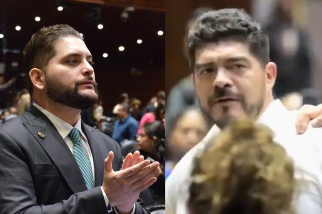 Zenyazen Escobar y Carlos Gutiérrez Mancilla durante la confrontación registrada en la Cámara de Diputados en San Lázaro.