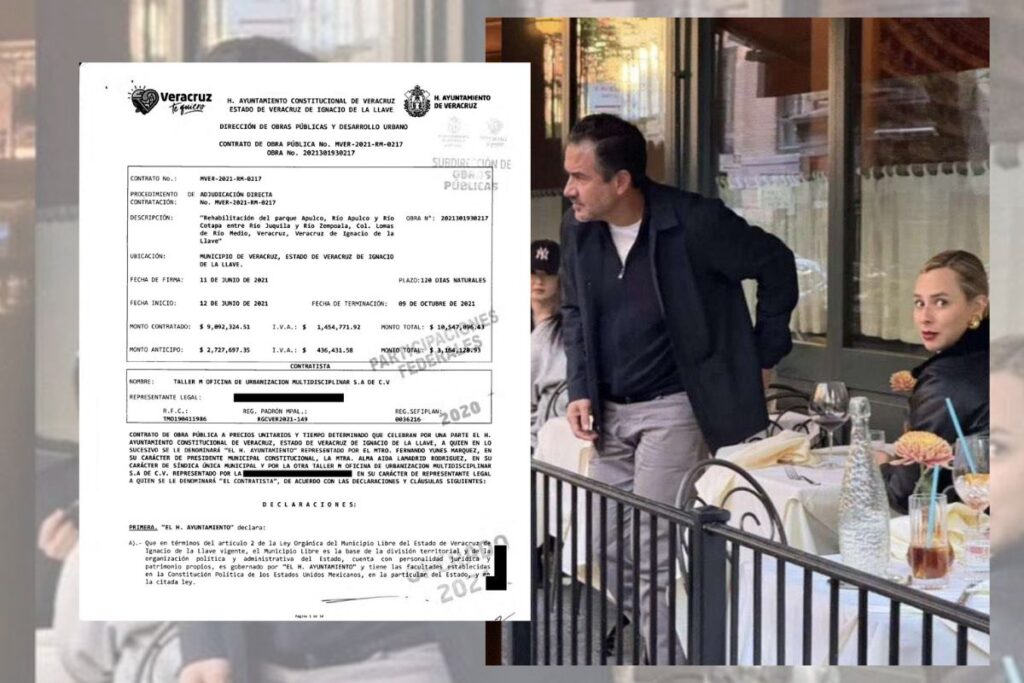 Miguel Ángel Yunes Márquez y Miriam Jurado Roca en imágenes difundidas tras revelarse contratos de obra pública en Veracruz.