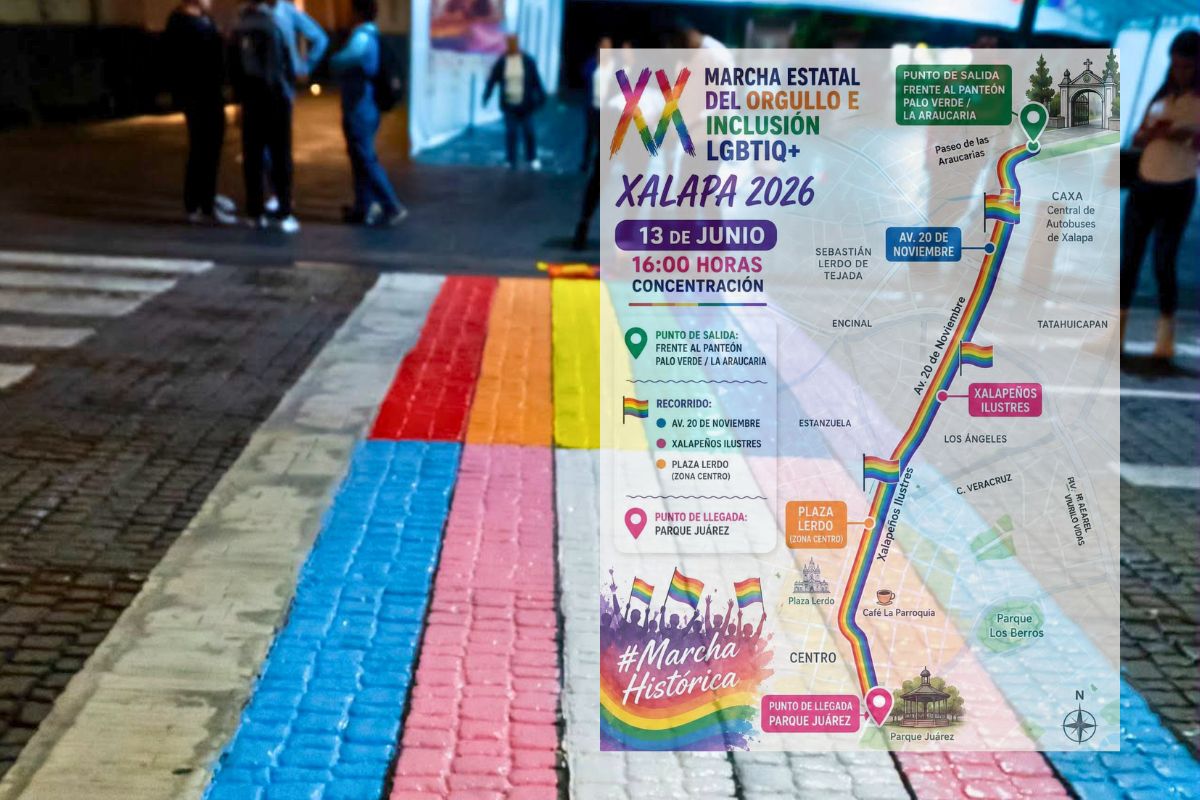 Participantes durante la Marcha del Orgullo LGBTIQ+ en Xalapa 2026 recorren calles del centro de la ciudad