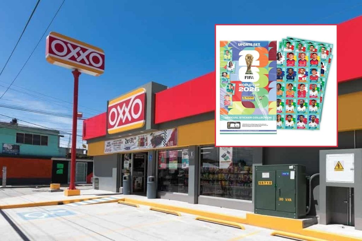 Anaquel sin sobres de estampas Panini del Mundial 2026 en tienda OXXO de Xalapa