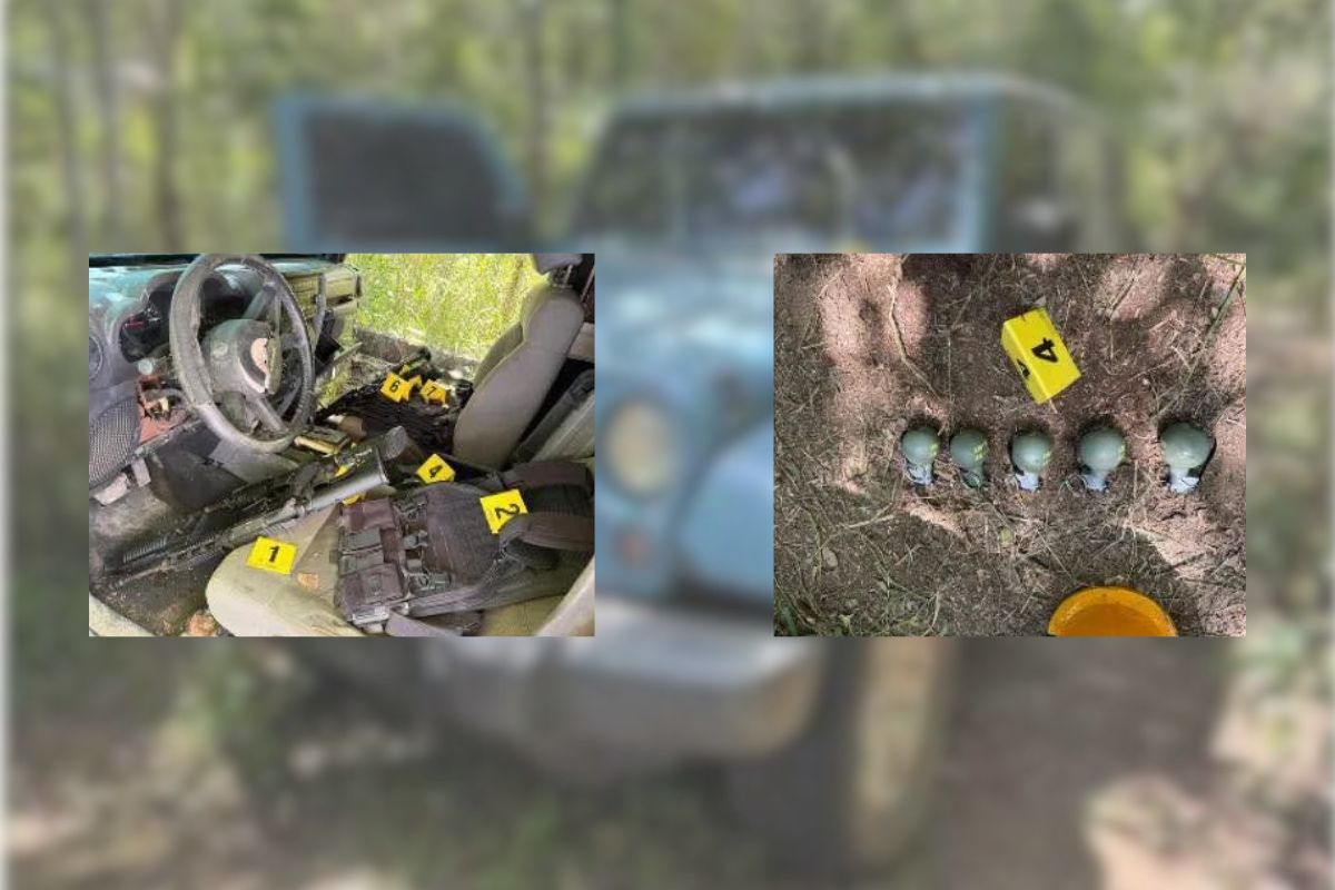 Armas, material balístico y bolsas aseguradas por la Fiscalía de Veracruz durante un cateo en Tempoal.