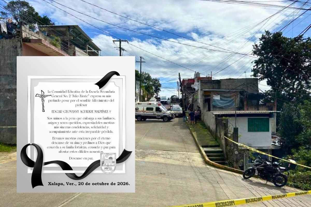 Esquela de la Secundaria General No. 2 Julio Zárate por el profesor Edgar Geovanny Aguirre Martínez, asesinado en Xalapa