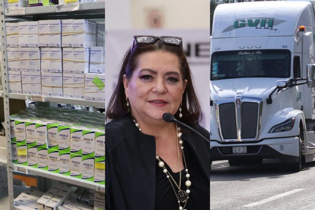 Camiones detenidos en un bloqueo carretero en una autopista de México