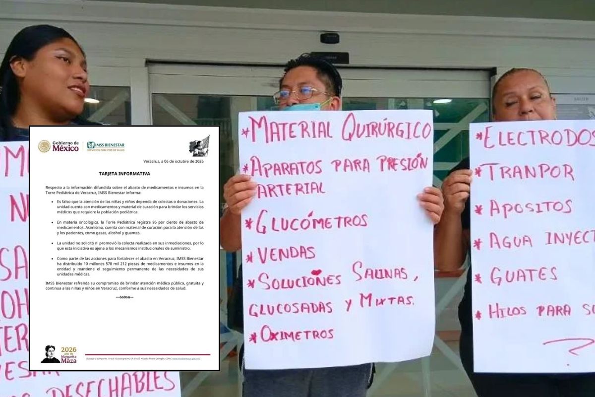 Madres de niños con cáncer muestran los insumos que piden en la Torre Pediátrica de Veracruz.
