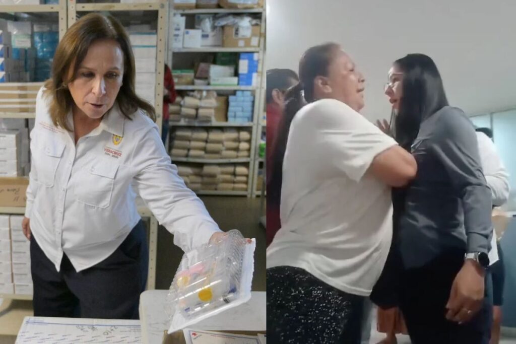 Rocío Nahle en el Hospital de Alta Especialidad de Veracruz, donde la vocera de madres de niños con cáncer buscó hablar con ella.